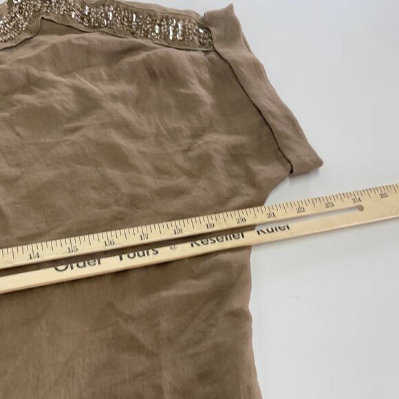 Ann Taylor LOFT Top Womens Small Brown Green Beaded Blouse Preppy - Picture 7 of 7